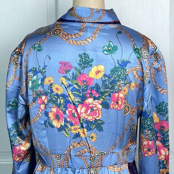 Dalia MacPhee Liana Midi Shirt Waist Dress Light Blue Pleaded Skirt Sz L NEW - Picture 8 of 15